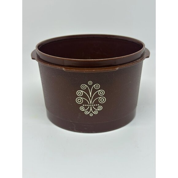 VTG Tupperware Brown Servalier Canister 3.5" 1297-12  Scroll Design (No Lid) - Picture 1 of 8